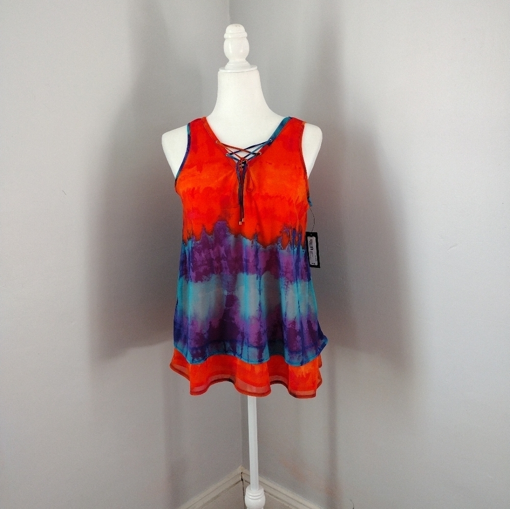 Worthington Tie-Dye Sleeveless V-Neck Blouse